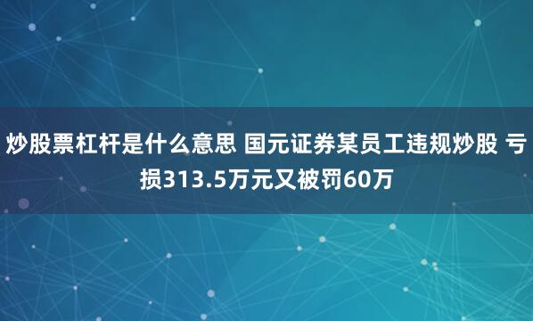 炒股票杠杆是什么意思 国元证券某员工违规炒股 亏损313.5万元又被罚60万