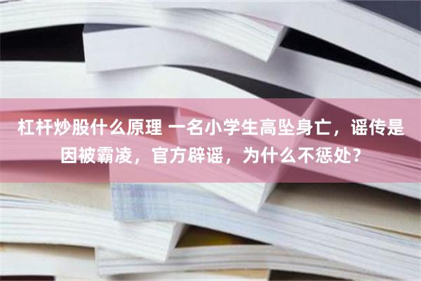 杠杆炒股什么原理 一名小学生高坠身亡，谣传是因被霸凌，官方辟谣，为什么不惩处？