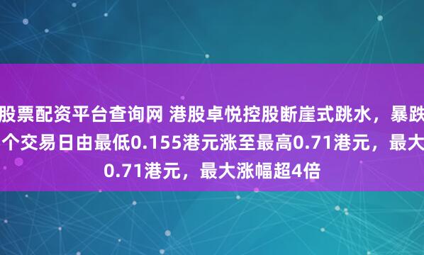 股票配资平台查询网 港股卓悦控股断崖式跳水，暴跌57%！近5个交易日由最低0.155港元涨至最高0.71港元，最大涨幅超4倍